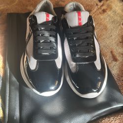 Patent Leather And Technical Fabric Prada American’s Cup Biker Sneakers