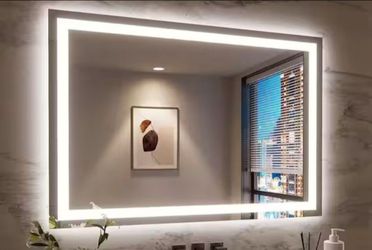 Forclover 48 in. W x 36 in. H Rectangular Aluminum Frameless Dimmable Anti-Fog Wall LED Bathroom Vanity Mirror in White