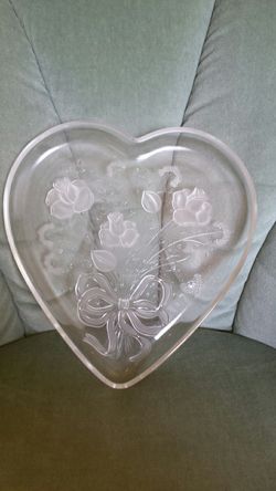 Heart Shaped Glass Serving Tray Roses Bow