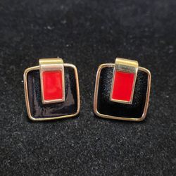 Vintage 1977 GIVENCHY Paris Cufflinks Black Red Gold Tone Signed 15.1g