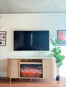 Electric Fireplace TV Stand with Faux Marble Top with Samsung 65 inch TV