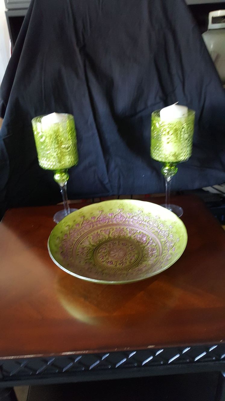 Glass Bowl & Candle Holders