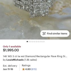 14 K WG 3 Carrot Fw East Diamond Rectangle Pale Ring