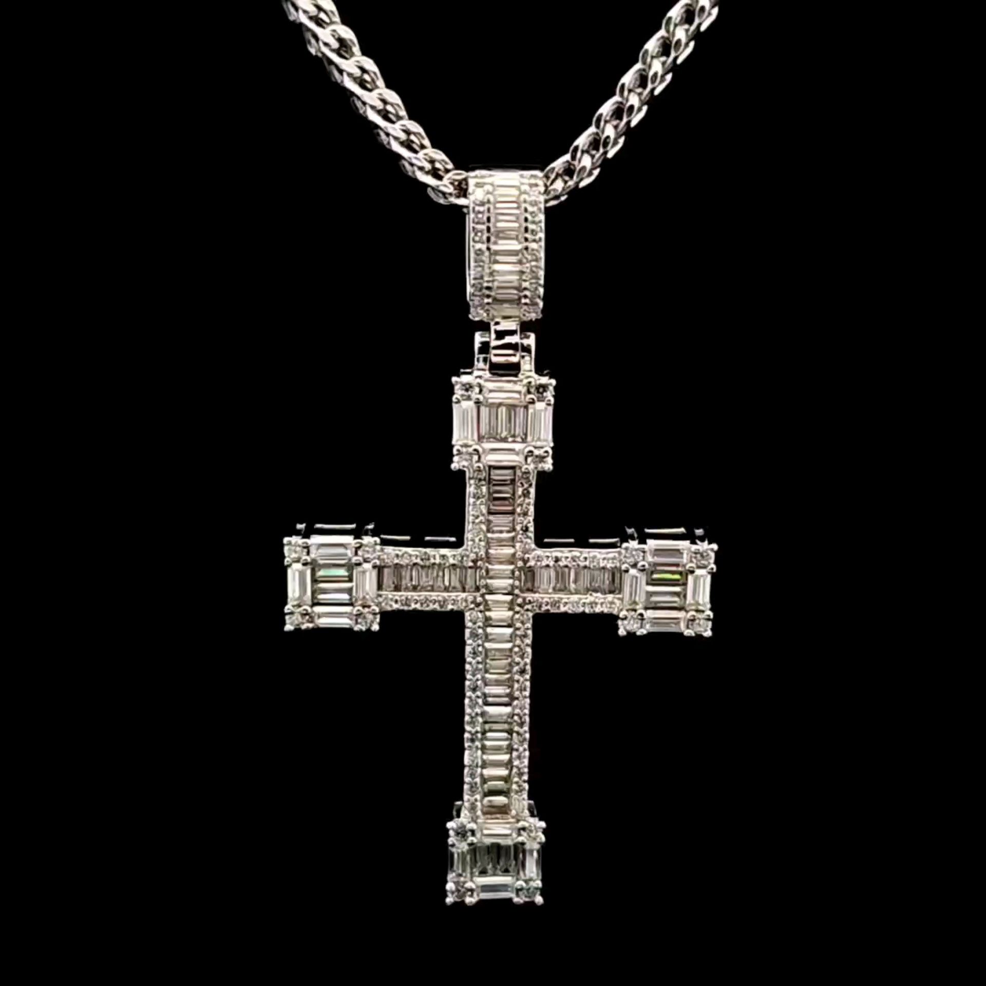 Sterling Silver VVS Moissanite 4.45CTW Cross with 20" Franco Chain