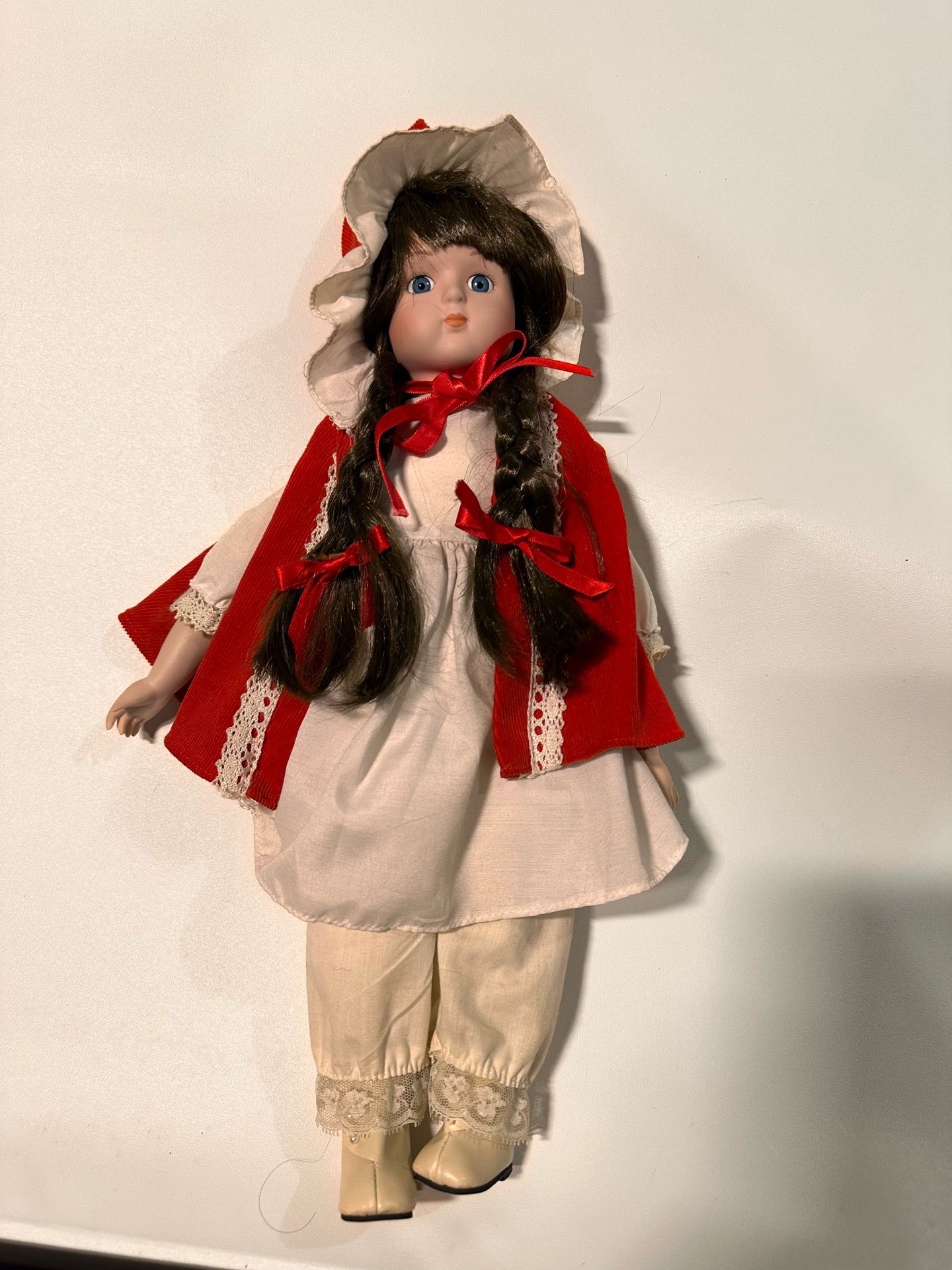 Porcelain Doll – Victorian Style – Red & White Outfit