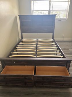 Queen Bed Frame with Storage & Built-In Outlets – $180