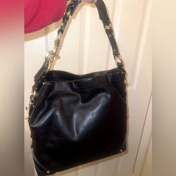NEW COACH Black Large Leather Carly Bag Gold Accents