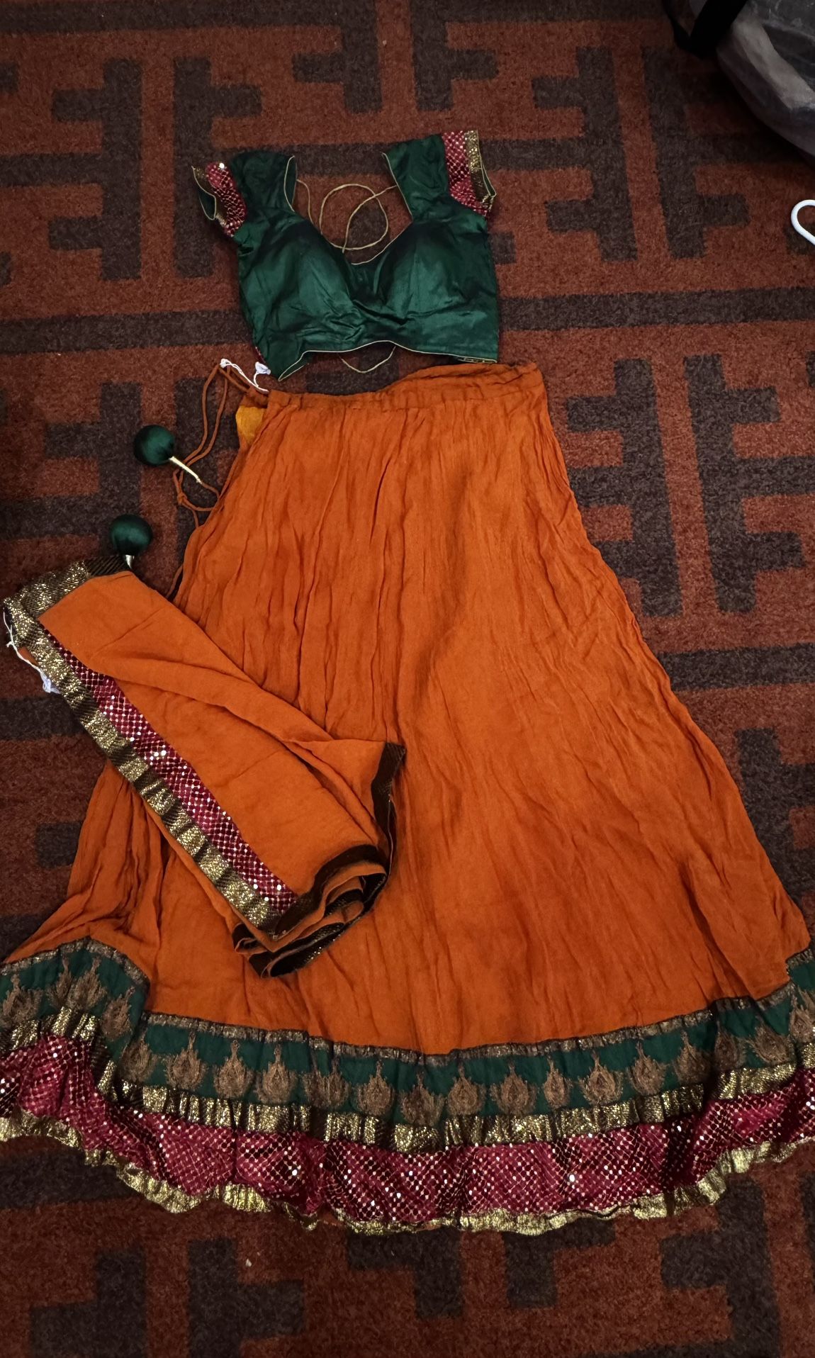 Orange And Green Lehenga