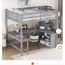 Harper & Bright Full Size Loft Bed With Shelves, Desk & Stairs