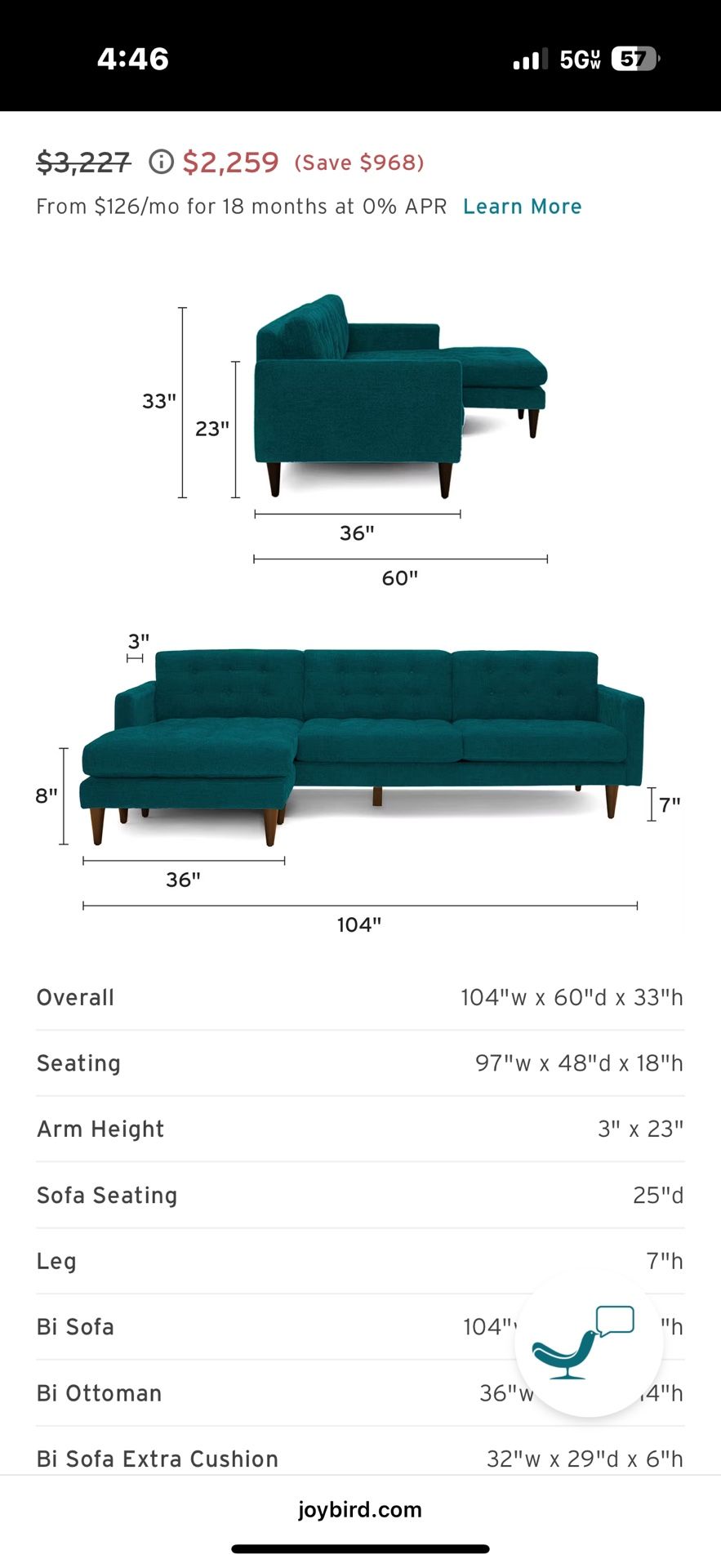 Joy Bird Elliot reversible Sectional Sofa