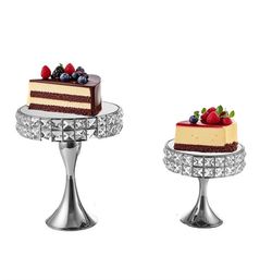 Vidisan 2 Pcs Silver Crystal Cake Stand Set Round Cake Stand With Crystal Bling Pendants Dessert Table Display Set For Wedding Event Birthday Party De