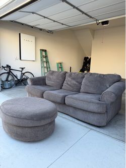 Brownish Gray Sofa with Matching Ottoman – Excellent Condition