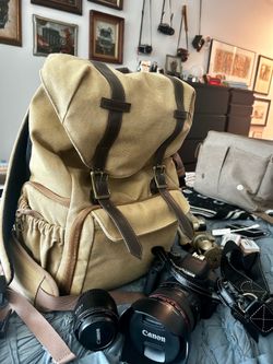 Camera Backpack, DSLR Camera Bag, Waterproof Camera Bag Backpack for Photographers, Fit up to 15" Laptop with Rain Cover and Tripod Holder, Khaki