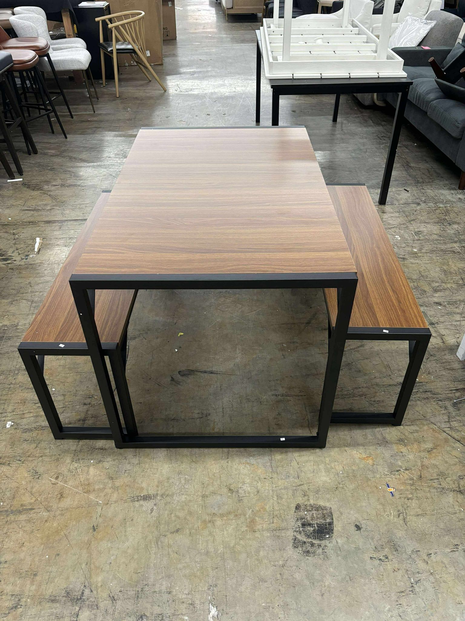 3-Piece Dining Table Set with 2 Benches, Rustic Kitchen Table Set for 4-6, Space(small scratched)