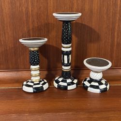 Checkered Mackenzie Childs Inspired Candle Holder Decor