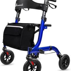 Rollator Walker for Seniors, Lightweight Foldable All Terrain Rolling Walker with seat, Aluminum Walkers with 8 inch Rubber Wheels, Handles and Backre