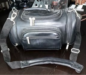 Ambico Black Leather Camera Bag With Multiple Compartments