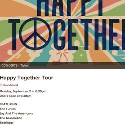 2 FRONT ROW TICKETS FOR THE HAPPY TOGETHER CONCERT AT THE PUYALLUP STATE FAIR- SEPTEMBER 2