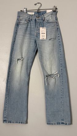 Zara Light Wash Distressed Straight-leg Women’s Jeans