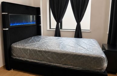Queen Bedroom Set w/ Electric Fireplace &  Speaker System