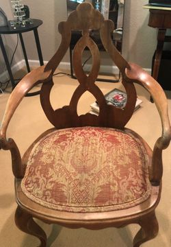 Handmade vintage Italian wood chair with upholstered seat