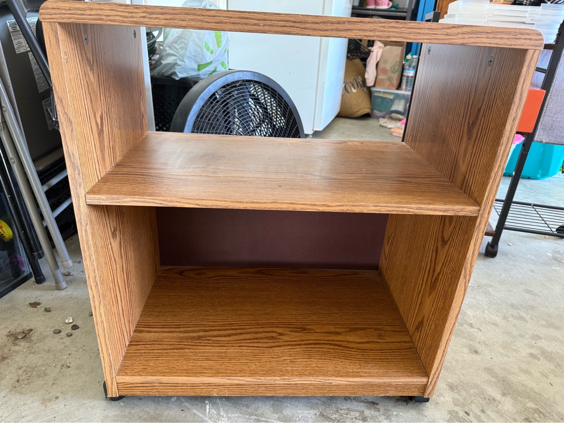 Classic wooden rolling storage shelves.