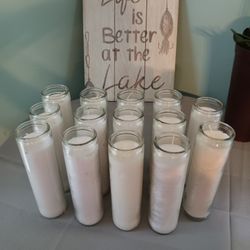 NEW. Classic White Candles In Glass