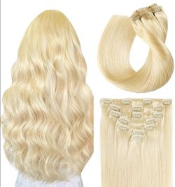Remy Human Hair Clip in Extensions 7 Piece Double Weft 12" Bleach Blonde 70G