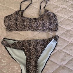 Womens Medium Leopard Cheetah Animal Print Brown Black Spotted Bikini Set 