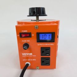 VEVOR 2000VA Auto Variable Voltage Transformer Regulator Power Supply, 110V, 15.3 amp