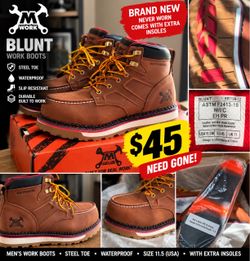 Brand New MWORK Steel Toe Work Boots – Size 11.5 – $45