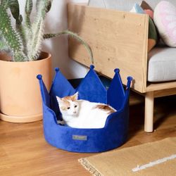 💙👑 new nandog large crown pet dog cat bed royal blue