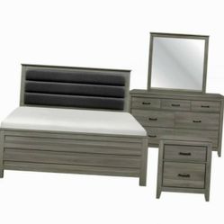 Bedroom Set 4 Piece Queen MODERN GRAY!