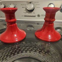 2 Red Candle Stick Holders 