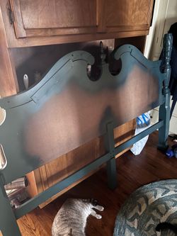 Free king vintage bed frame, with slats, 1 is broken, and free wood