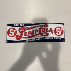 Vintage porcelain Pepsi-Cola sign  America’s Biggest Nickels Worth 5 cents Ande Rooneys enamel Highly  collectible signs. Made in the USA excellent co