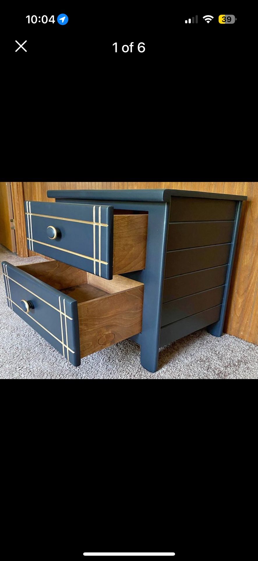 Gorgeous Matte Black and Metallic Gold 2 drawer nightstand.