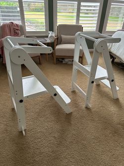 White Wooden Adjustable Children’s Stools - Pair