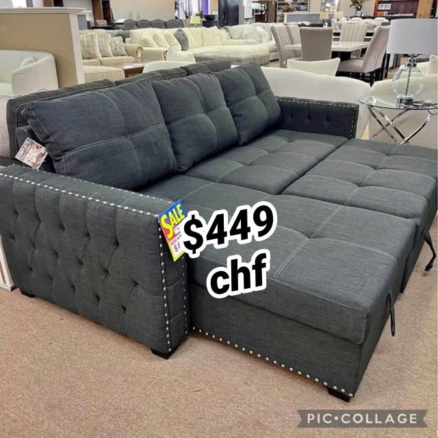 Black Friday Velvet Reversible Sectional Sleeper Sofa With Pull Out Bed 