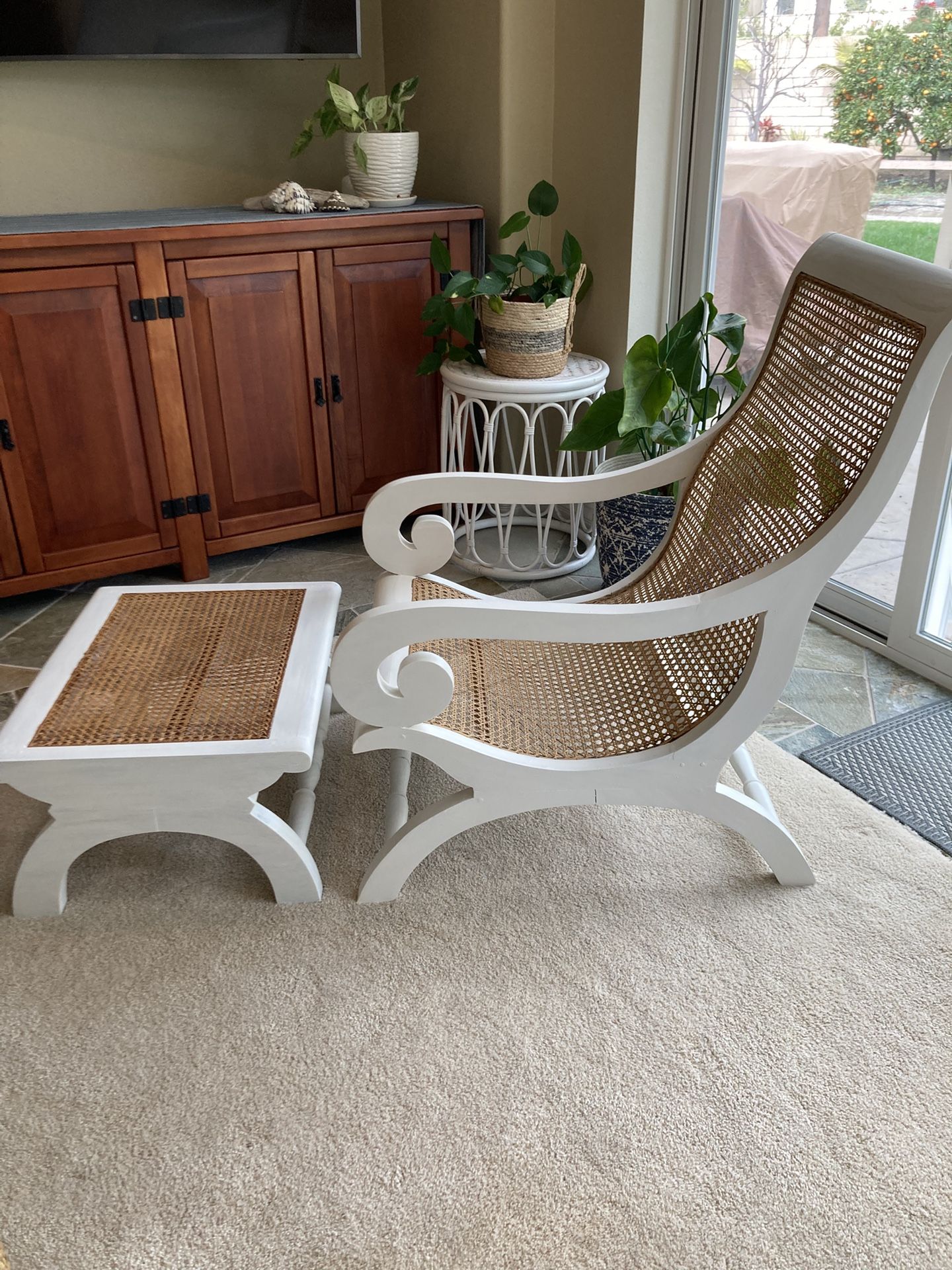 Vintage Cane Chair And Ottoman