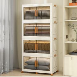 4 Tier Large Stackable Plastic Storage Bins with 1 Lid 95 QT/Tier, Collapsible Plastic Box Storage B