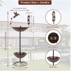 dreamysoul Metal Bird Baths Outside with Planter Base, Outdoor Tall Birdbath and Feeder for Garden Yard Lawn