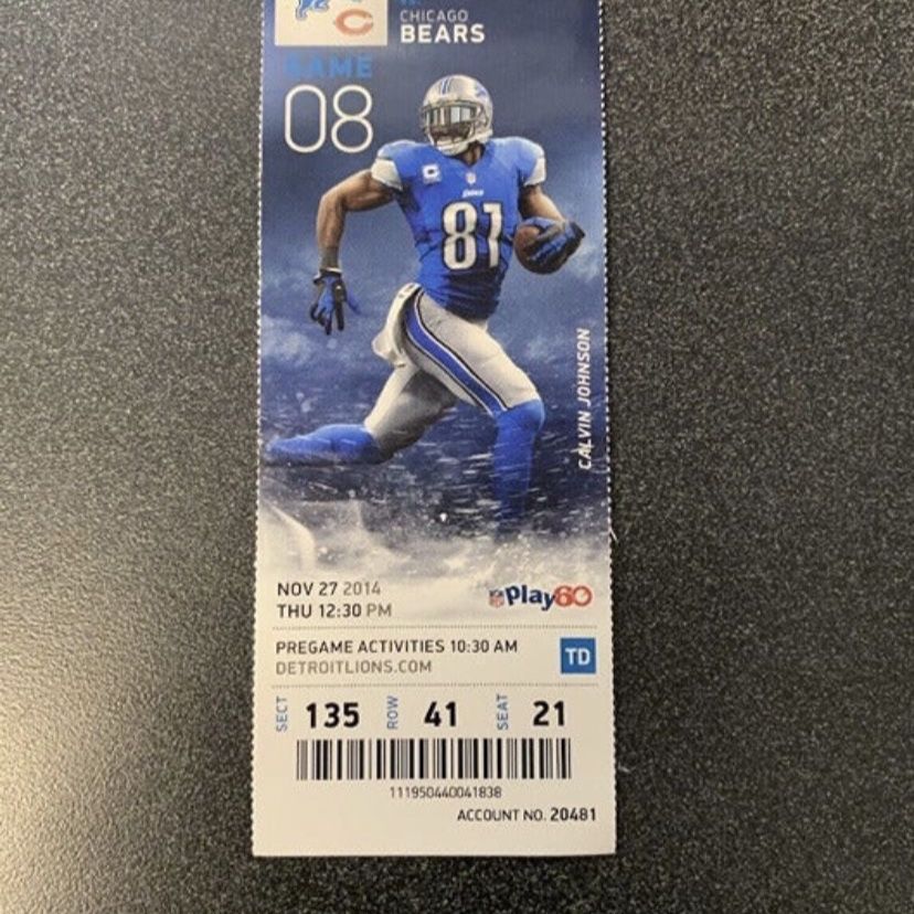 Detroit Lions vs Packers Thanksgiving Season Ticket Stub 11/28/2013