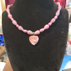 Rose Heart Agate Pendant Natural Rose Tourmaline Necklace Sterling Silver Clasp 20" F8