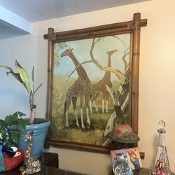 Large Giraffe Painting, Custom Frame