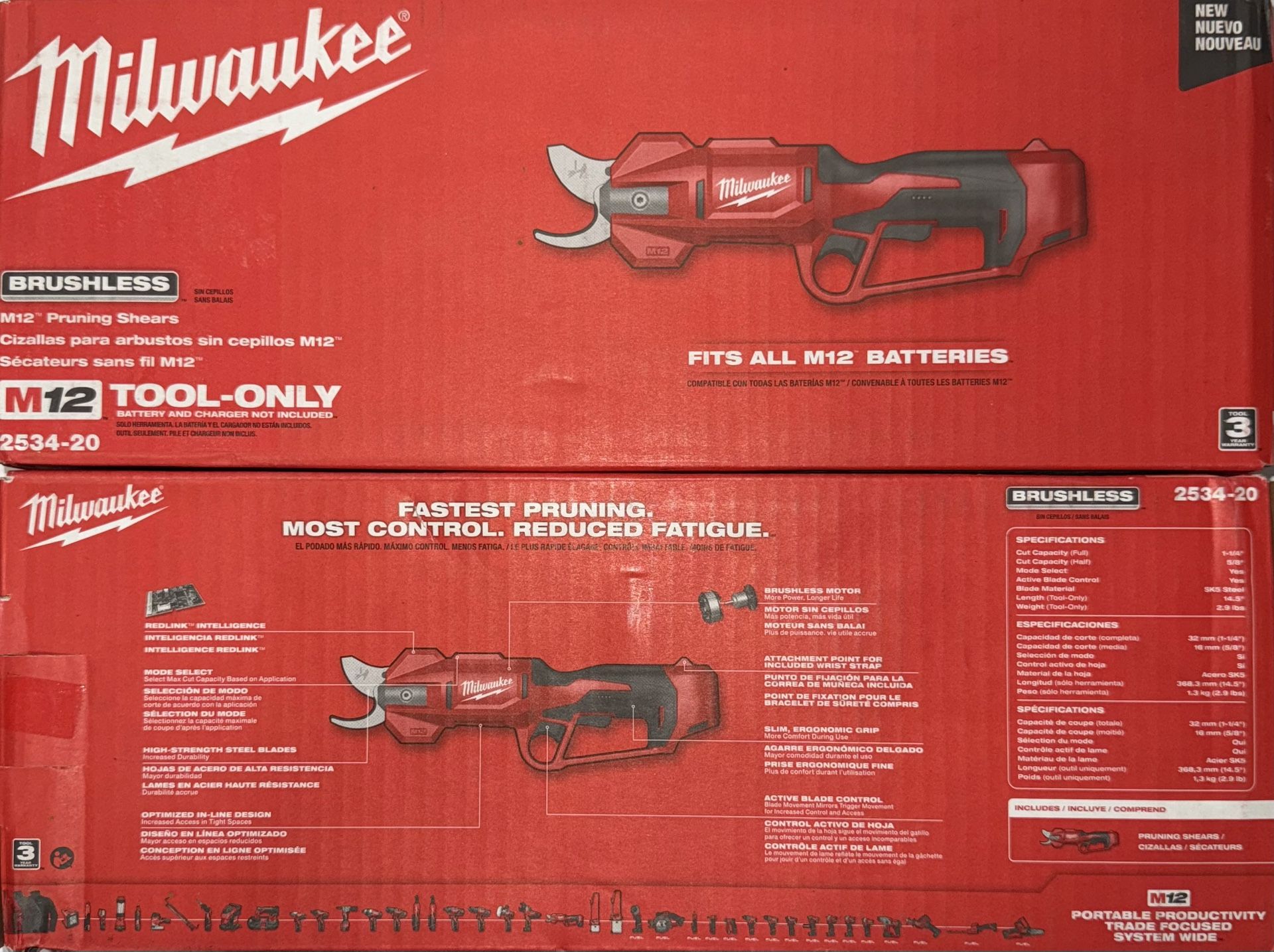 Milwaukee M12 Brushless Pruning Shears. Tool Only. Model #2534-20