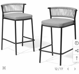 Outdoor Patio Bar Stool Set of 2 with Cushion and Rattan Back