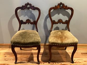 Vintage Carved Wood Accent Chairs - Mahogany - Reupholstery Project