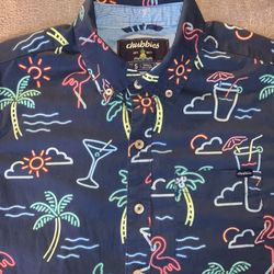 Chubbies Size Small Mens Shirt Blue Neon Flamingo Palm Tree Drink Beach 🍸🦩🌴