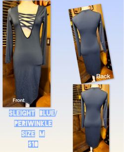 Blue Long Sleeve Bodycon Midi Dress Size M